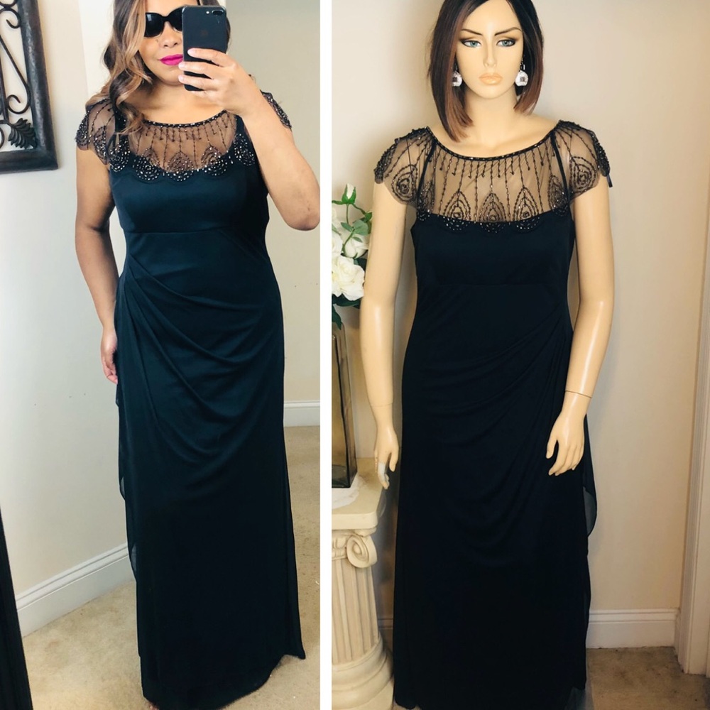 DJ-JAZ Black Beaded Cap Sleeve PLUS SIZE 18 Cocktail Formal Evening Long Dress